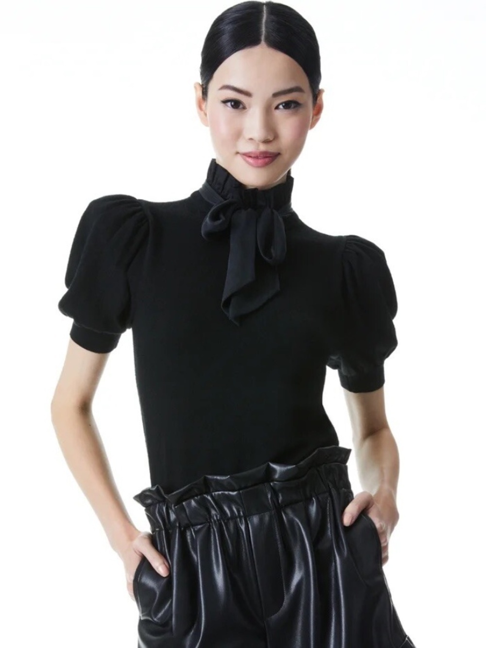 Alice + Olivia Chase Puff Sleeve Top Wool Sz Medium